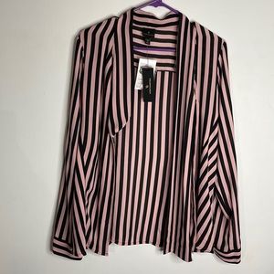 Pink And Black Striped Blouse With Bow MEDIUM NWT